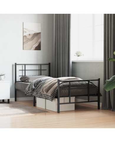 Cadre de lit métal sans matelas avec pied de lit noir 90x200 cm | Mobilier & Déco