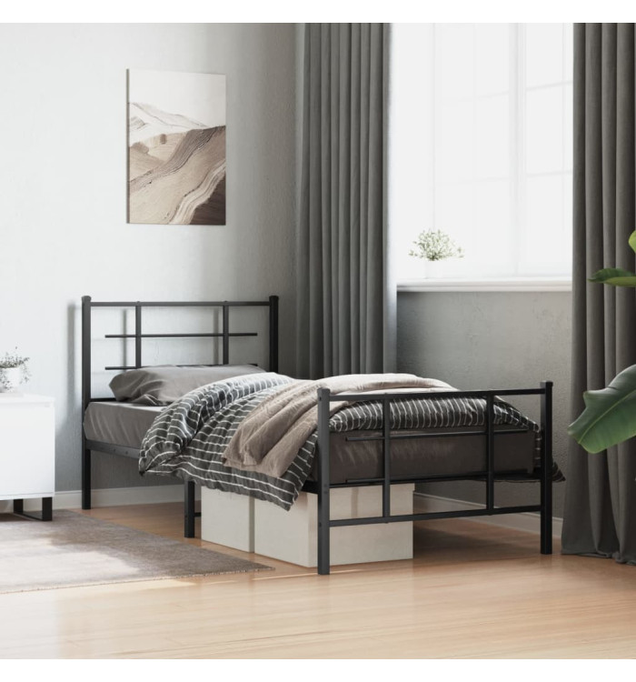 Cadre de lit métal sans matelas avec pied de lit noir 90x200 cm | Mobilier & Déco