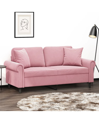 Canapé 2 places avec oreillers décoratifs rose 140 cm velours | Mobilier & Déco