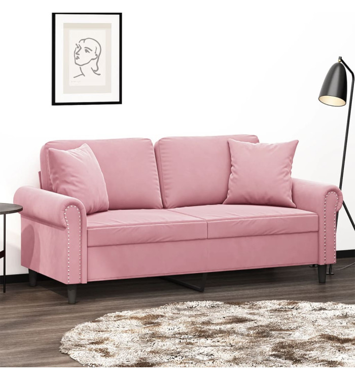 Canapé 2 places avec oreillers décoratifs rose 140 cm velours | Mobilier & Déco