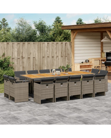 Ensemble à manger de jardin 15 pcs coussins gris résine tressée | Mobilier & Déco