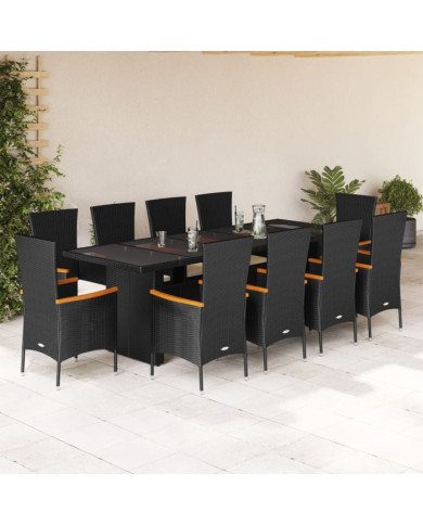 Ensemble à manger de jardin 11 pcs coussins noir résine tressée | Mobilier & Déco