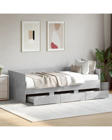 Lit de jour avec tiroirs sans matelas gris béton 90x200 cm | Mobilier & Déco