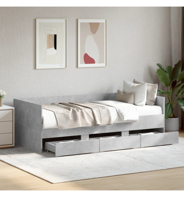Lit de jour avec tiroirs sans matelas gris béton 90x200 cm | Mobilier & Déco