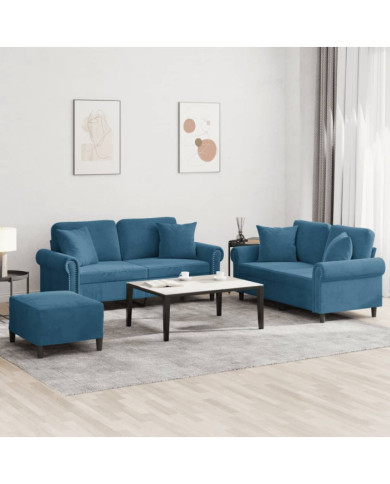 Ensemble de canapés 3 pcs avec coussins bleu velours | Mobilier & Déco