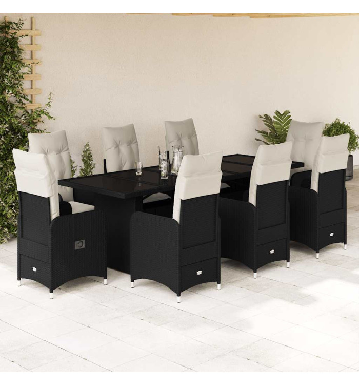 Ensemble de bistro de jardin 9 pcs coussins noir poly rotin | Mobilier & Déco
