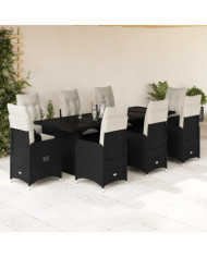 Ensemble de bistro de jardin 9 pcs coussins noir poly rotin | Mobilier & Déco