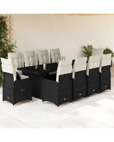 Ensemble de bistro de jardin 11 pcs coussins noir poly rotin | Mobilier & Déco