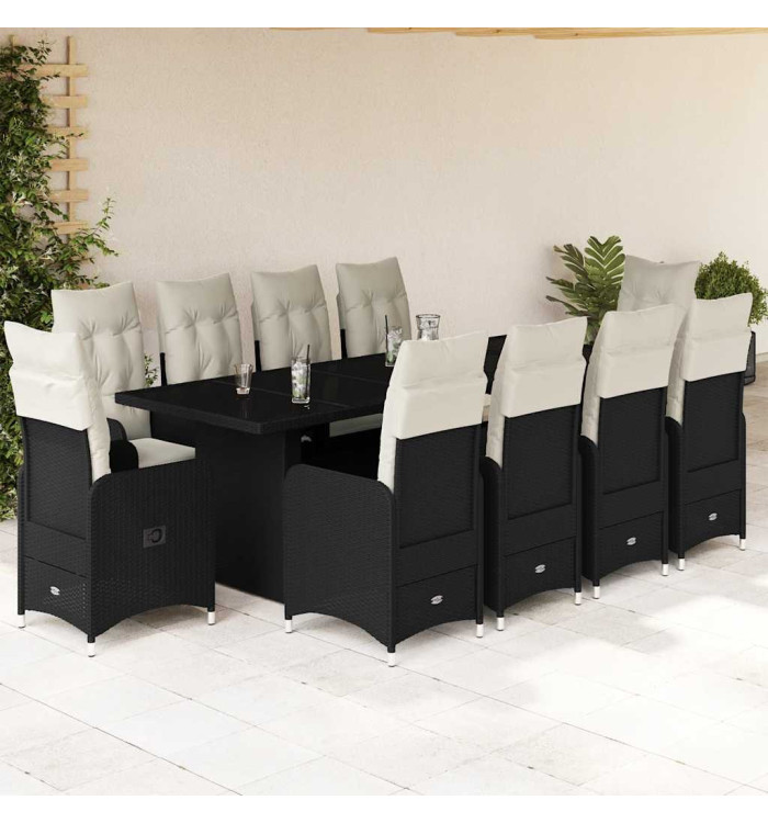 Ensemble de bistro de jardin 11 pcs coussins noir poly rotin | Mobilier & Déco