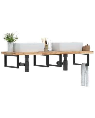 Étagère de vasque murale acier et bois massif d'acacia | Mobilier & Déco