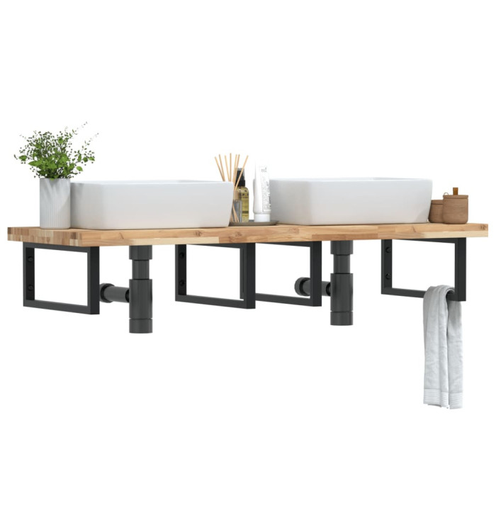 Étagère de vasque murale acier et bois massif d'acacia | Mobilier & Déco