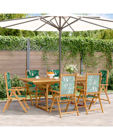 Ensemble à manger de jardin 7 pcs motif de feuilles tissu bois | Mobilier & Déco