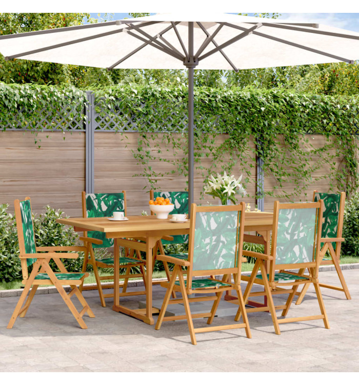Ensemble à manger de jardin 7 pcs motif de feuilles tissu bois | Mobilier & Déco