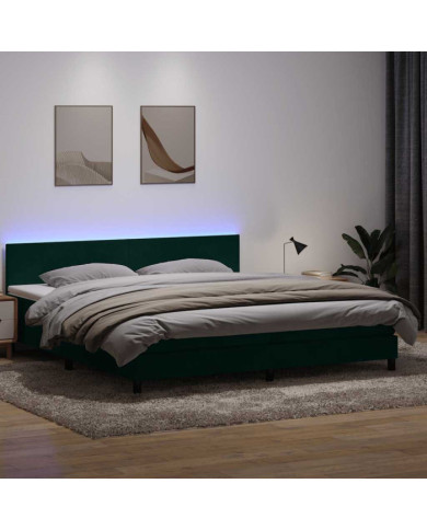 Sommier à lattes de lit et matelas vert foncé 180x210cm velours | Mobilier & Déco