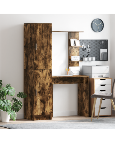 Bureau avec rangement Chêne fumé Bois d'ingénierie | Mobilier & Déco
