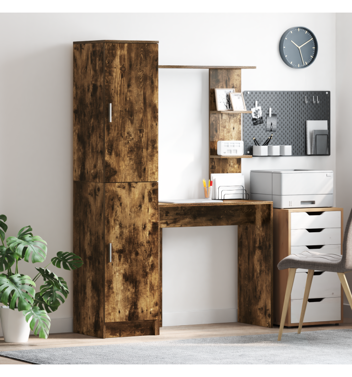 Bureau avec rangement Chêne fumé Bois d'ingénierie | Mobilier & Déco