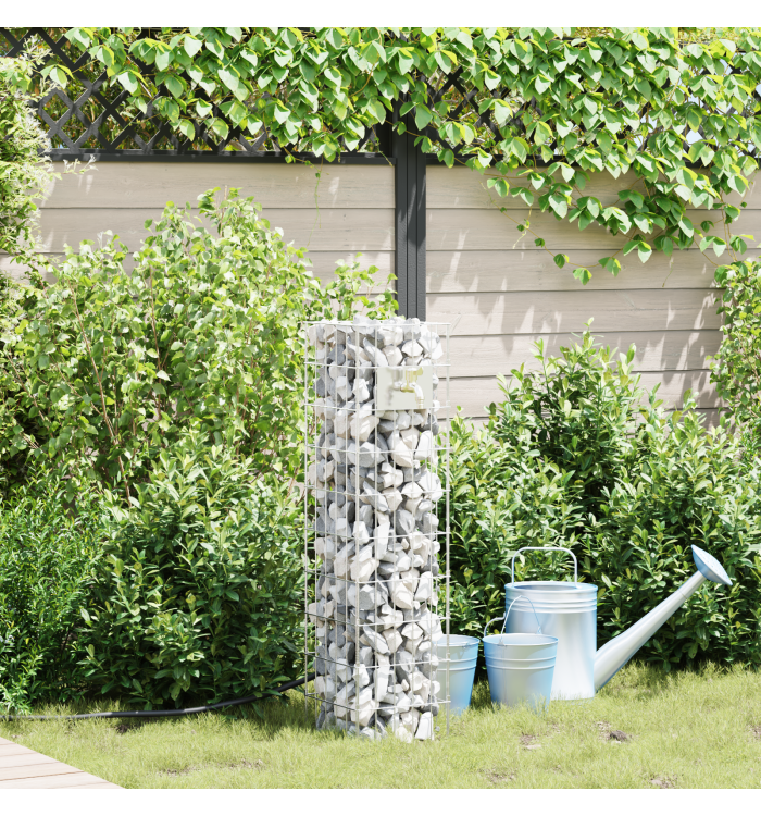 Colonne Gabion avec Robinet d'Eau 100x25x25 cm Acier Inoxydable 304 | Mobilier & Déco