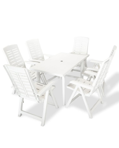 Ensemble à manger d'extérieur 7 pcs Plastique Blanc | Mobilier & Déco