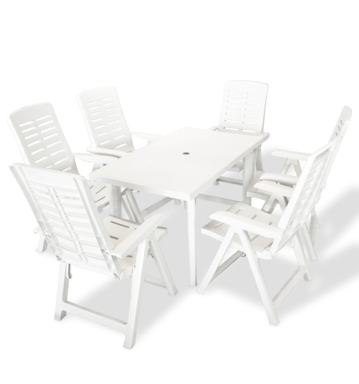 Ensemble à manger d'extérieur 7 pcs Plastique Blanc | Mobilier & Déco