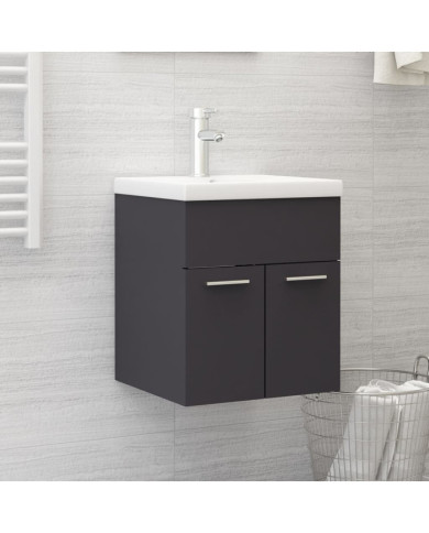 Armoire d'évier avec lavabo intégré gris bois d'ingénierie | Mobilier & Déco
