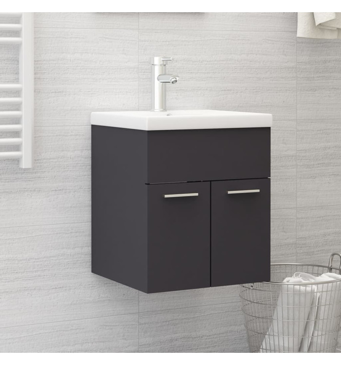 Armoire d'évier avec lavabo intégré gris bois d'ingénierie | Mobilier & Déco