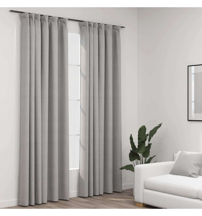 Rideaux occultants aspect lin avec crochets 2pcs Gris 140x225cm | Mobilier & Déco
