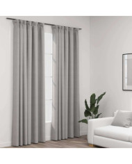 Rideaux occultants aspect lin avec crochets 2pcs Gris 140x225cm | Mobilier & Déco