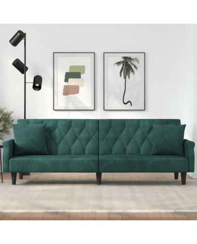 Canapé-lit avec accoudoirs vert foncé velours | Mobilier & Déco
