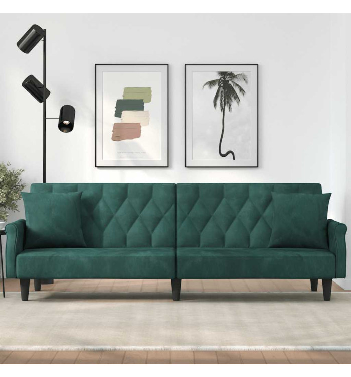 Canapé-lit avec accoudoirs vert foncé velours | Mobilier & Déco