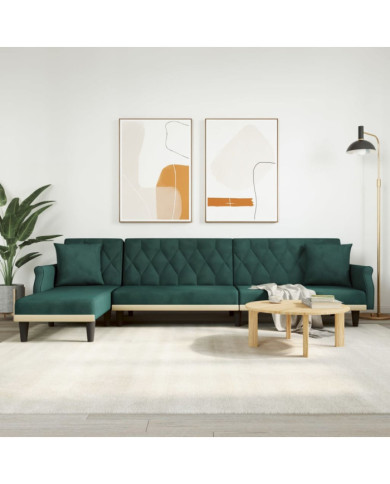 Canapé-lit en forme de L vert foncé 271x140x70 cm velours | Mobilier & Déco