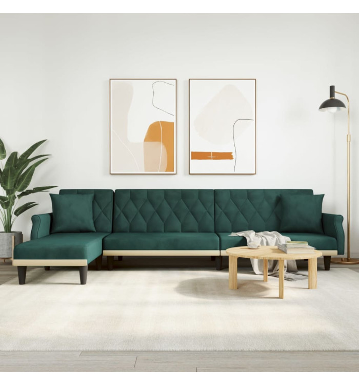 Canapé-lit en forme de L vert foncé 271x140x70 cm velours | Mobilier & Déco