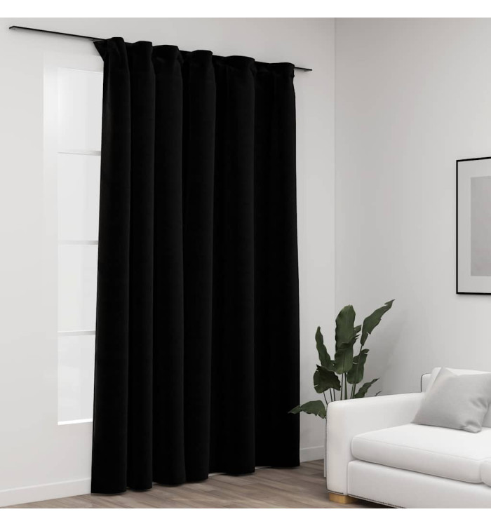 Rideau occultant d'aspect de lin avec crochets Noir 290x245 cm | Mobilier & Déco