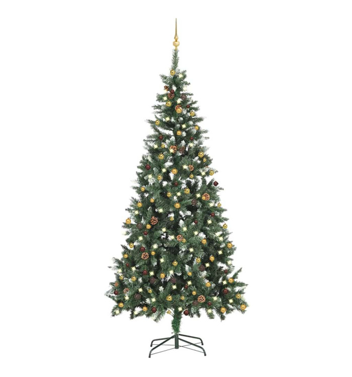 Arbre de Noël artificiel pré-éclairé et boules 210 cm | Mobilier & Déco