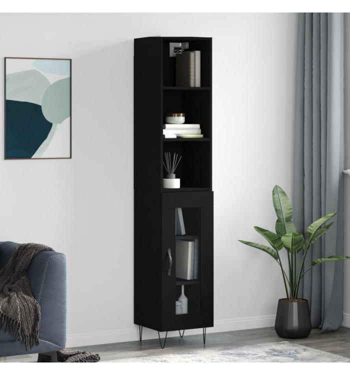 Buffet haut Noir 34,5x34x180 cm Bois d'ingénierie | Mobilier & Déco