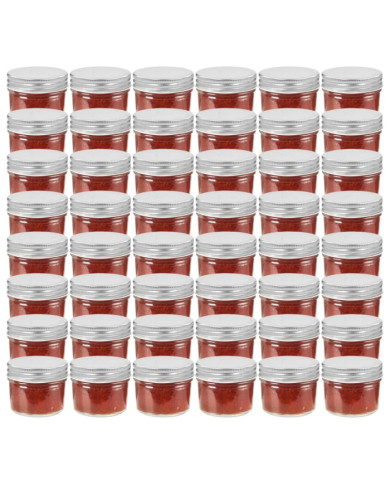 48 pcs Pots à confiture avec couvercles argentés Verre 110 ml | Mobilier & Déco