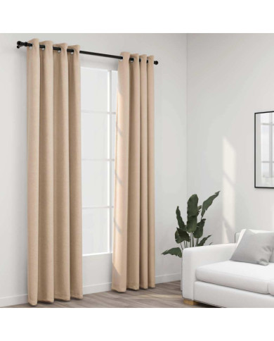 Rideaux occultants aspect lin avec œillets 2pcs beige 140x225cm | Mobilier & Déco