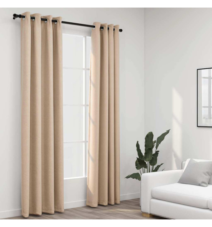 Rideaux occultants aspect lin avec œillets 2pcs beige 140x225cm | Mobilier & Déco
