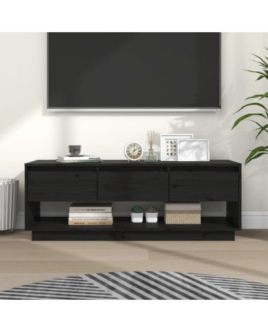 Meuble TV Noir 110,5x34x40 cm Bois de pin massif | Mobilier & Déco