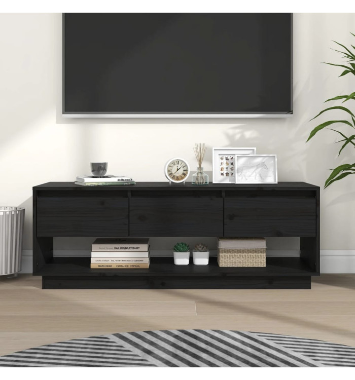 Meuble TV Noir 110,5x34x40 cm Bois de pin massif | Mobilier & Déco