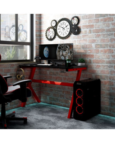 Bureau de jeu à LED en forme de Y noir et rouge 110x60x75 cm | Mobilier & Déco