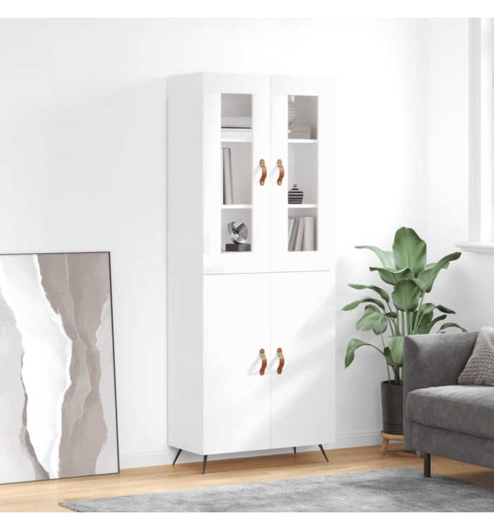 Buffet haut Blanc brillant 69,5x34x180 cm Bois d'ingénierie | Mobilier & Déco