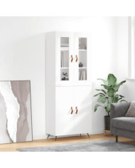 Buffet haut Blanc brillant 69,5x34x180 cm Bois d'ingénierie | Mobilier & Déco