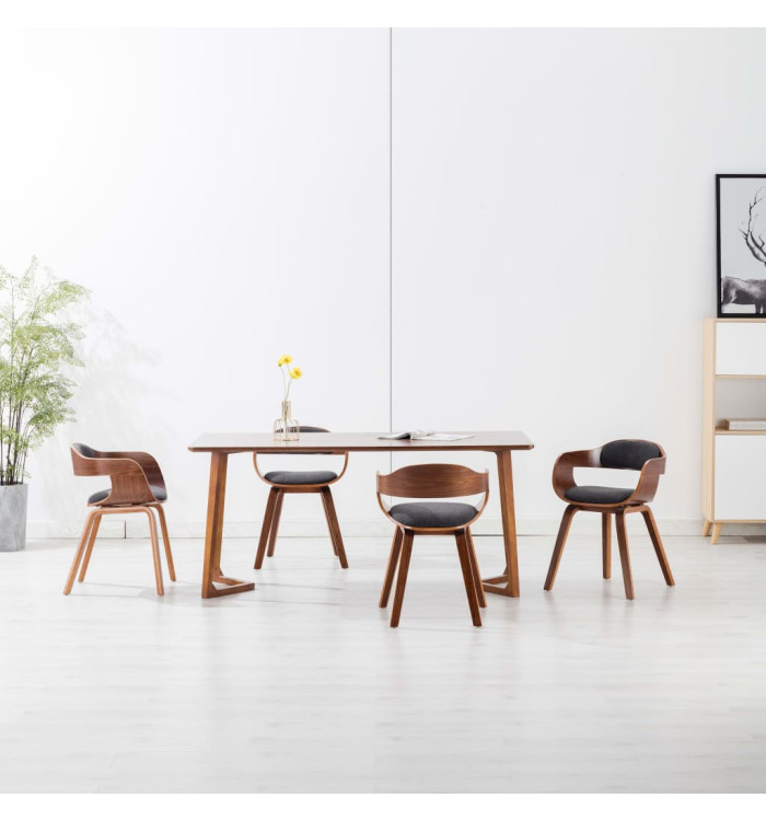Chaises à manger lot de 4 gris foncé tissu et bois courbé | Mobilier & Déco