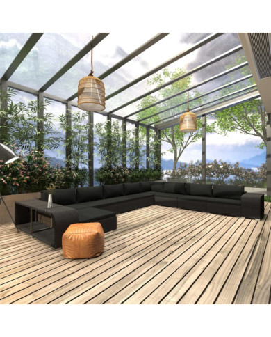 Salon de jardin 11 pcs avec coussins Résine tressée Noir | Mobilier & Déco