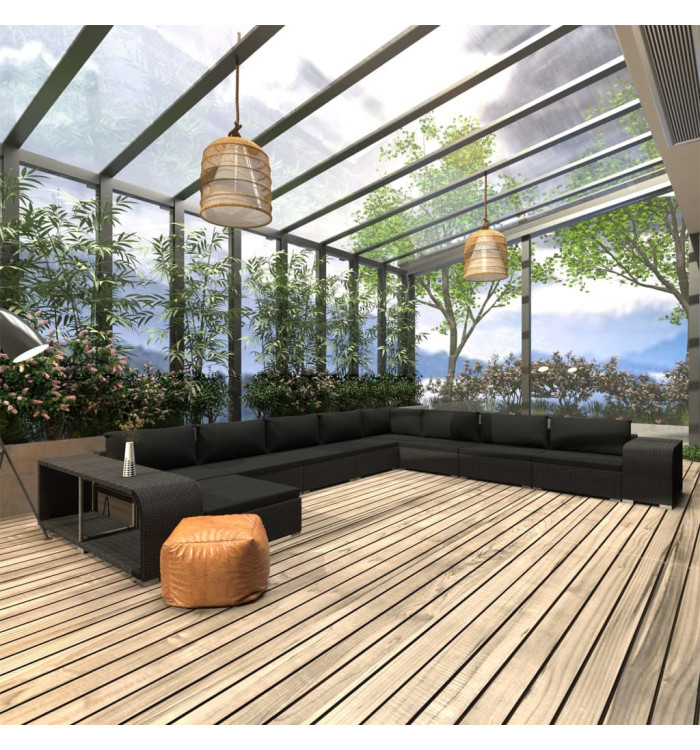 Salon de jardin 11 pcs avec coussins Résine tressée Noir | Mobilier & Déco