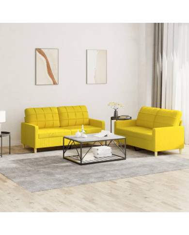 Ensemble de canapés 2 pcs avec coussins Jaune clair Tissu | Mobilier & Déco