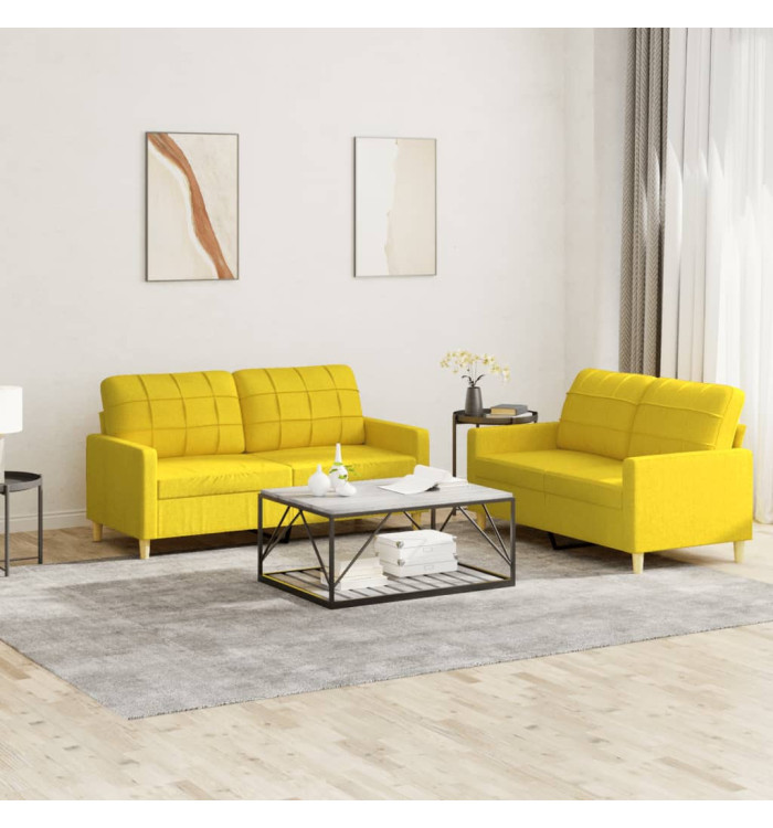 Ensemble de canapés 2 pcs avec coussins Jaune clair Tissu | Mobilier & Déco