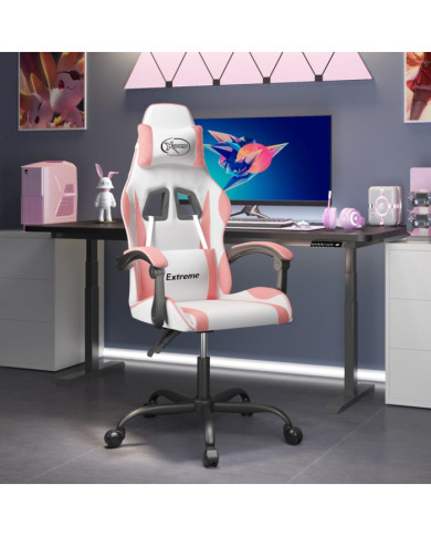 Chaise de jeu pivotante Blanc et rose Similicuir | Mobilier & Déco