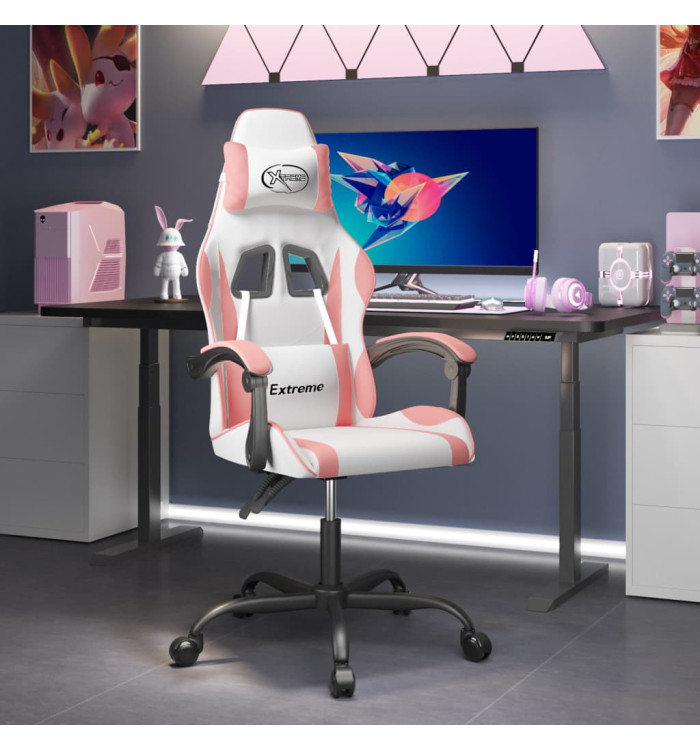 Chaise de jeu pivotante Blanc et rose Similicuir | Mobilier & Déco
