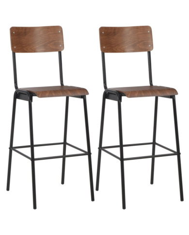 Tabourets de bar lot de 2 marron contreplaqué solide et acier | Mobilier & Déco